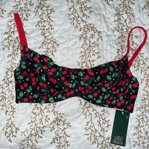 NWT cherry print bikini top cherries swim swimsuit beach black red women’s XS